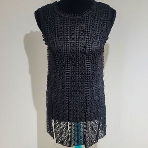 Zara Womens Crochet Eyelet Lace Sleeveless Top XS Black Whimsigoth Edgy Bohochic